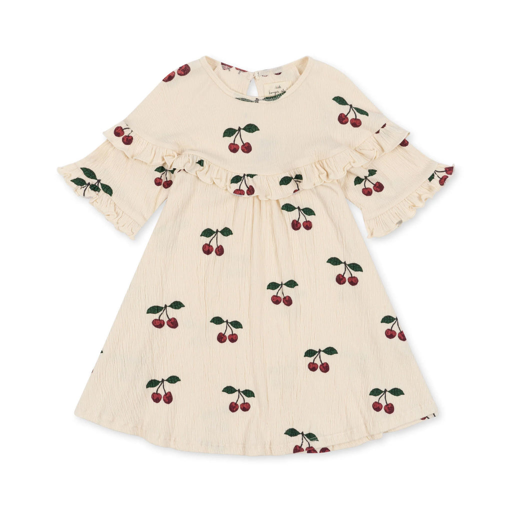 Konges Slojd  -Chleo Jurk met Ruches Cherry print, Jurkje, Konges Slojd, Keekabuu
