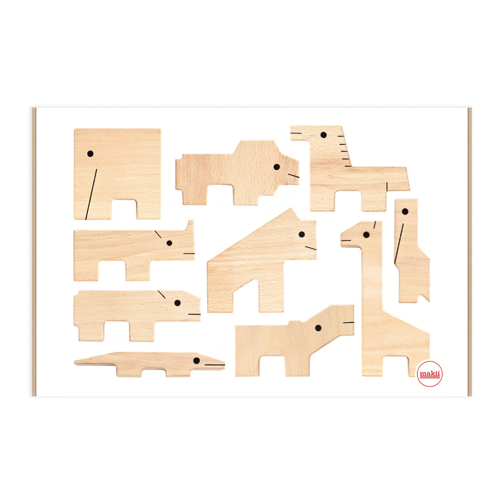 Makii - Animaux Parade Pélican - Gorille - Tigre Boîte cadeau (bois vierge) (exemplaire)