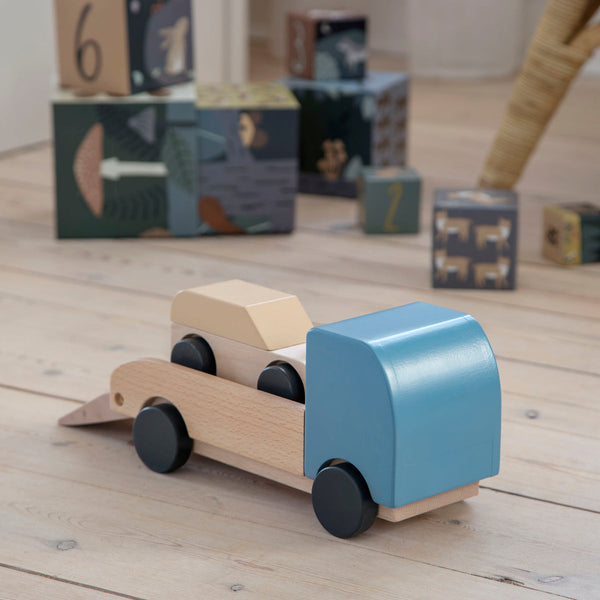 Sebra - Houten Speelgoed vrachtwagen met oplegger en auto, Houten speelgoed, Sebra, Keekabuu