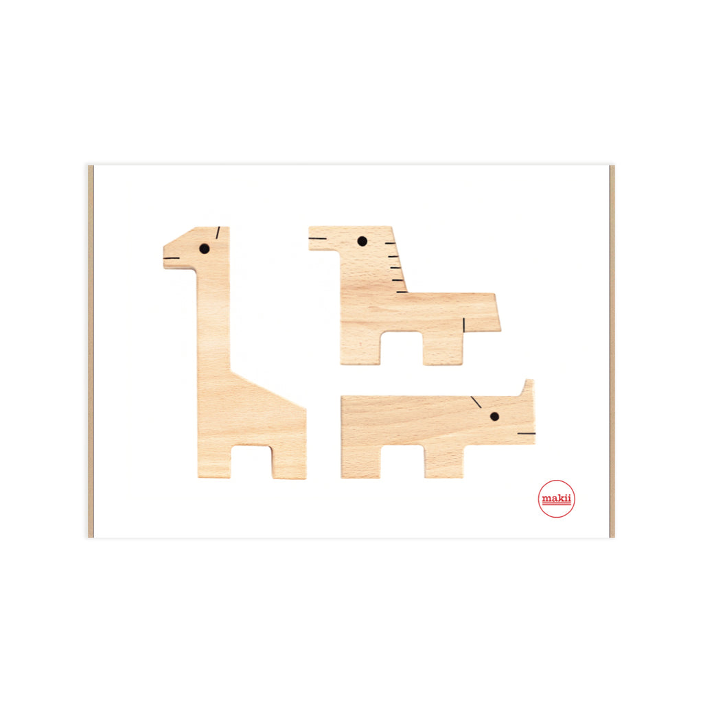 Makii - Dieren Parade Set van 3 Rhinoceros + Zebra + Giraffe FSC beech wood, Houten speelgoed, Makii, Keekabuu