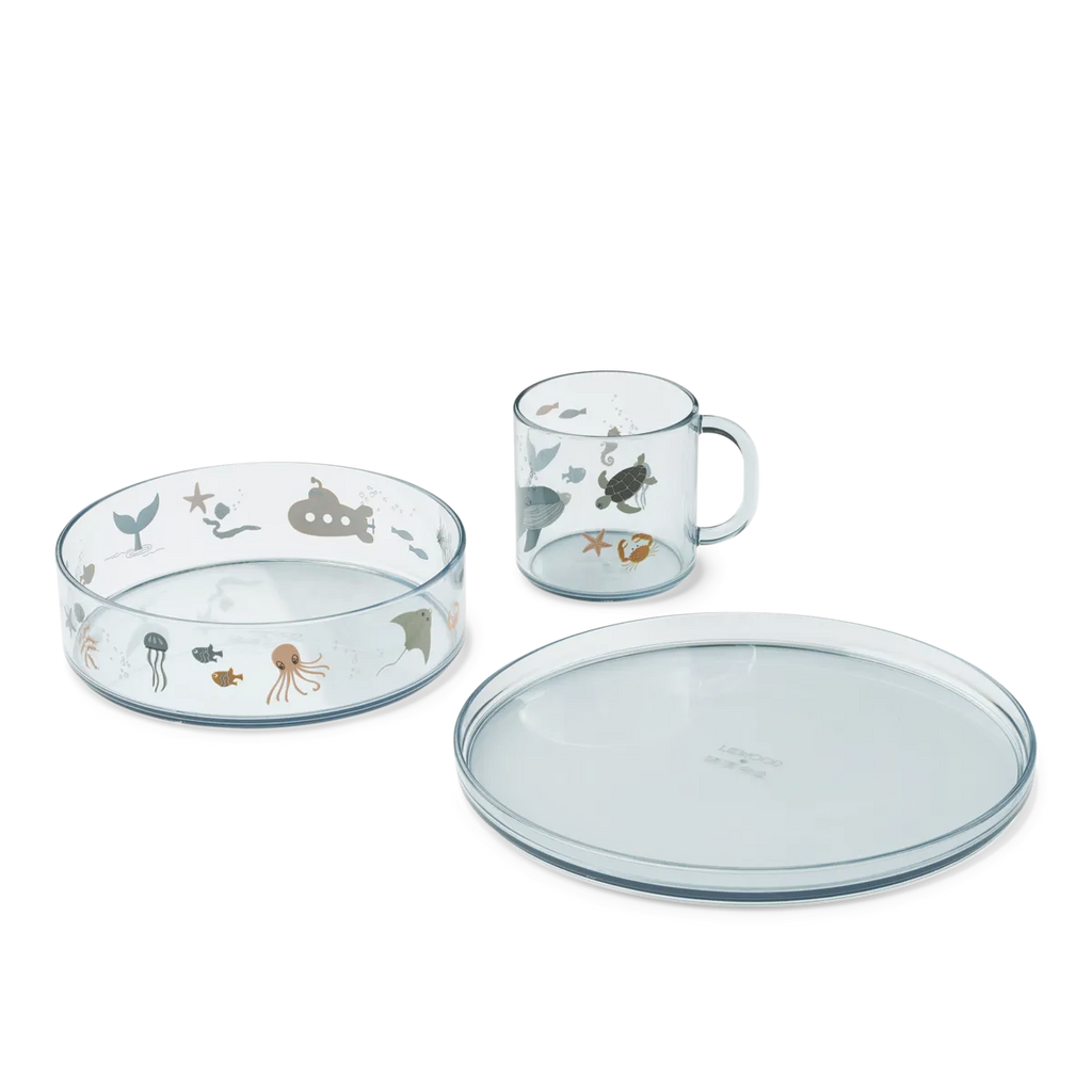Liewood - Servies Set - Eetset met Beker Kom Bord 3-delig - Tritan - Siva printed, Serviessets, Liewood, Keekabuu