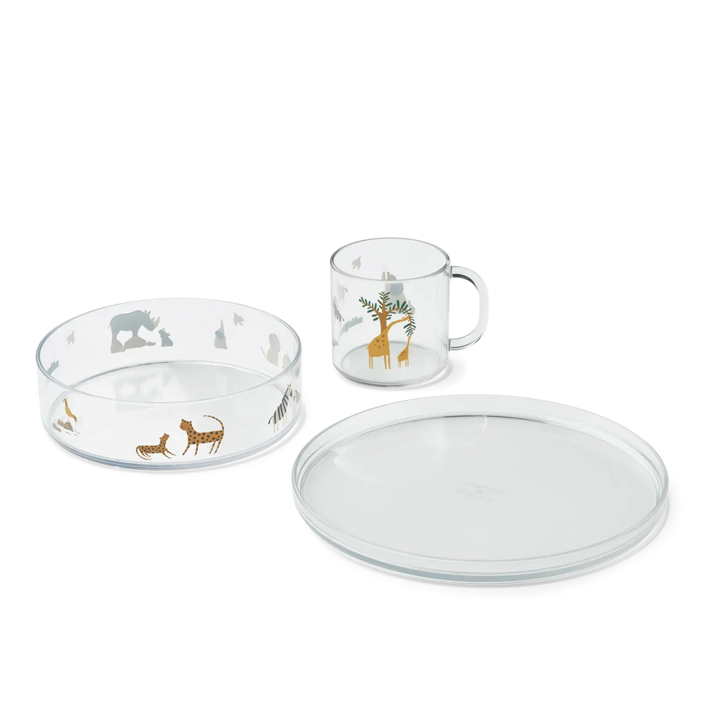 Liewood - Servies Set - Eetset met Beker Kom Bord 3-delig - Tritan - Siva printed, Serviessets, Liewood, Keekabuu
