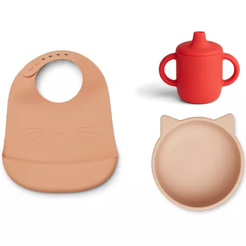 Liewood - Siliconen  Baby Eetset connor - cat - apple red multi mix, , Keekabuu, Keekabuu
