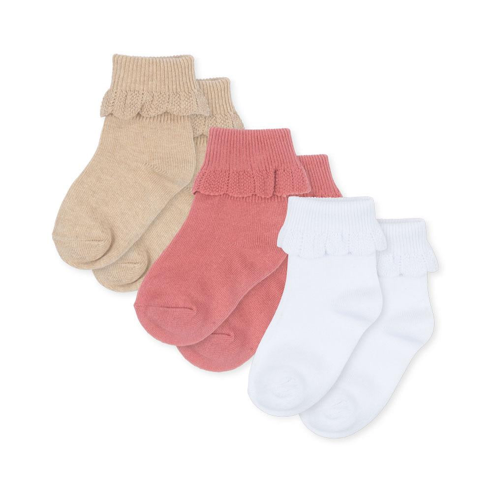 Konges Slojd - Sokken met ruches - Sand - Optic White - Rasberry (Set van 3), Sokken, Konges Slojd, Keekabuu