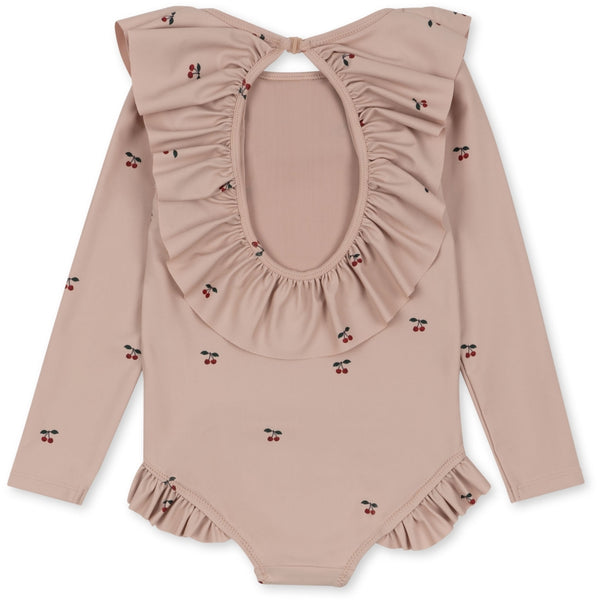 Konges Slojd  - Manuca Badpak met lange mouwen en ruches - cherry blush, Badpakken, Konges Slojd, Keekabuu