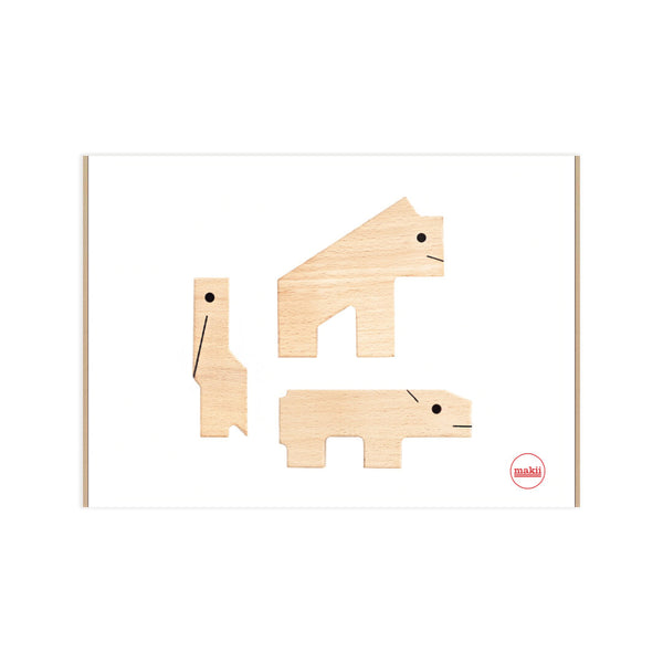 Makii - Dieren Parade Pelikaan - Gorilla - Tijger Gift Box  (Blank Hout), Houten speelgoed, Makii, Keekabuu