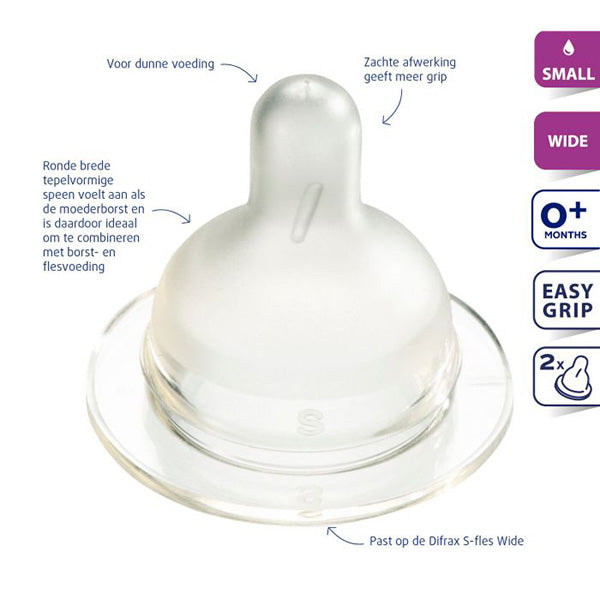 Difrax - Flessenspeen - Wide - Small - 2 Stuks - Voeding